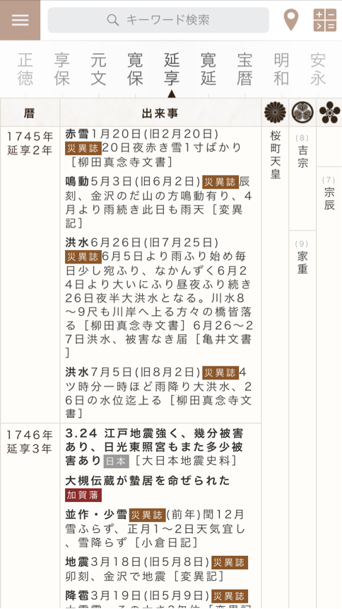 iPhone/iPadアプリ 古今金澤年表　年表画面１