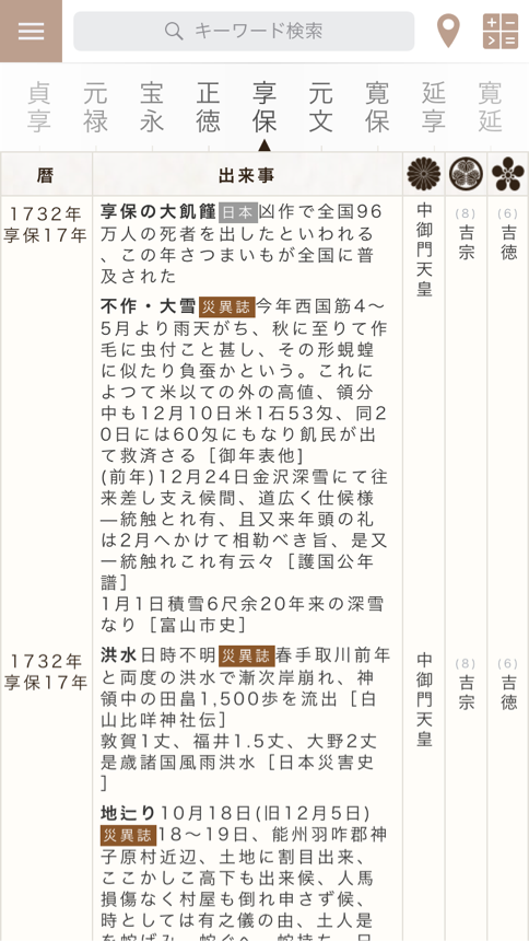 iPhone/iPadアプリ 古今金澤年表　年表画面２